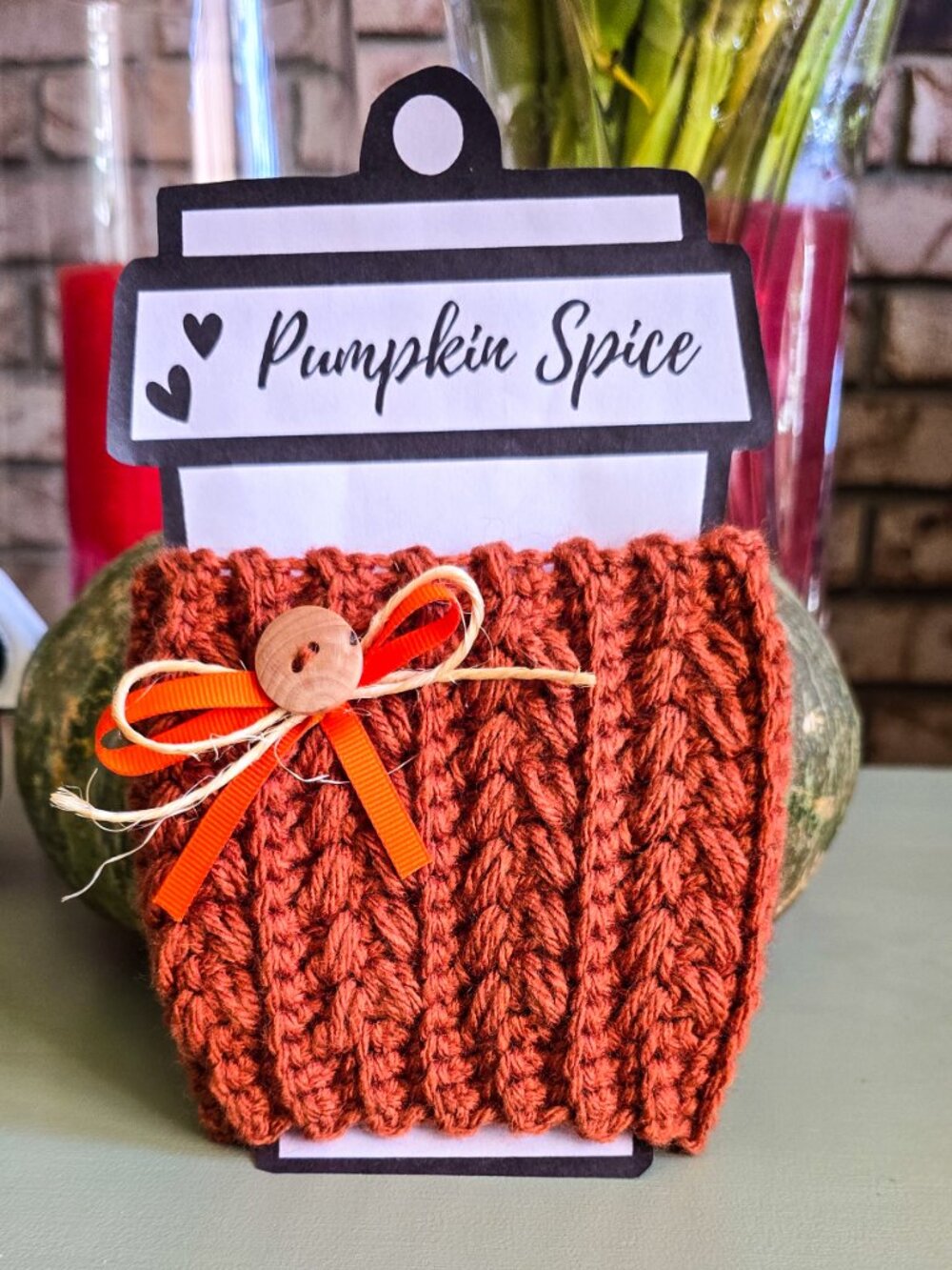 Handmade Crochet Coffee Cup Cozy | Reusable Fall Coffee Sleeve | Baked Clay